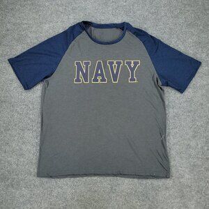 Navy Shirt Men XL Gray Military Graphic Tee Raglan Crew Neck Short Sleeve Adult